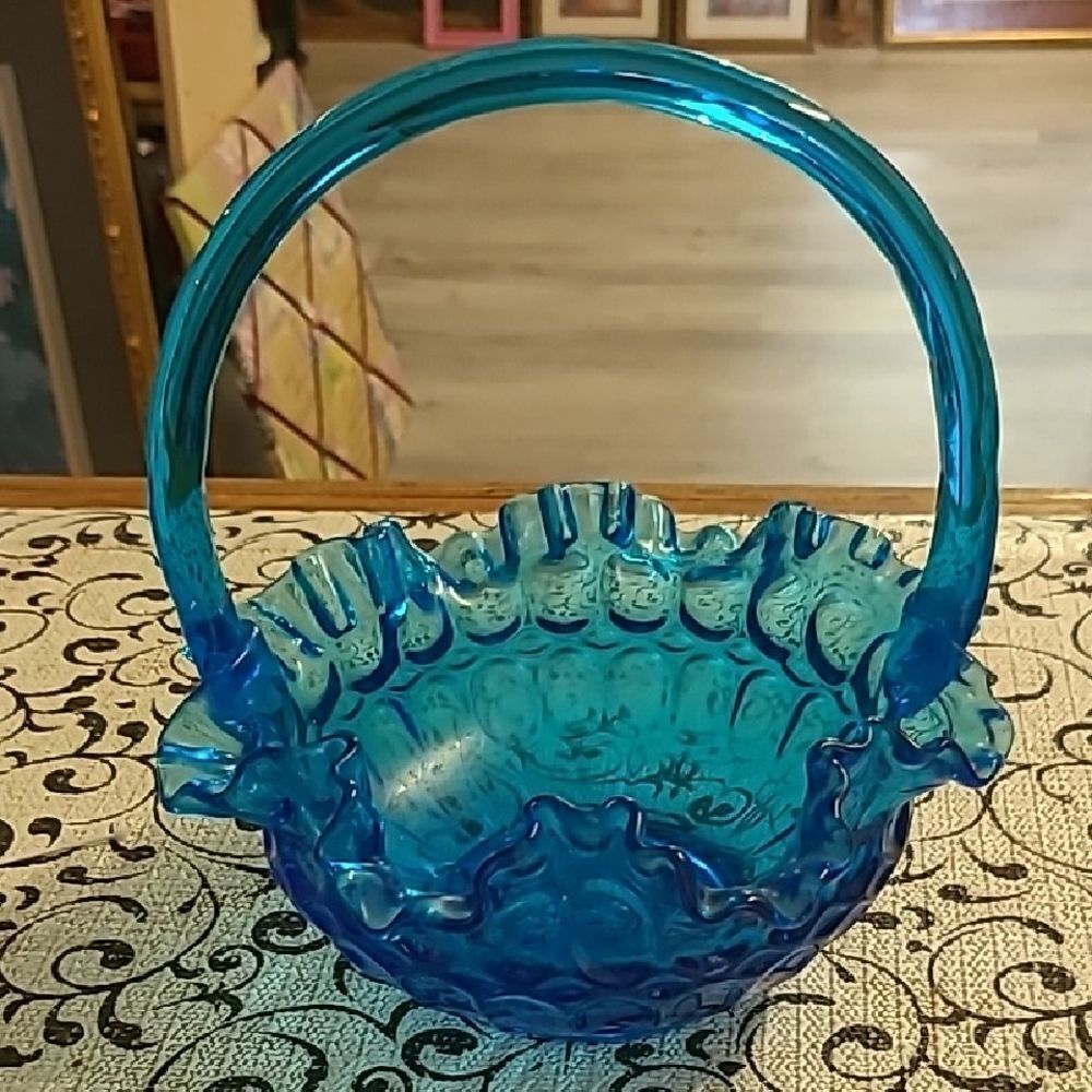 Fenton Blue Glass Basket